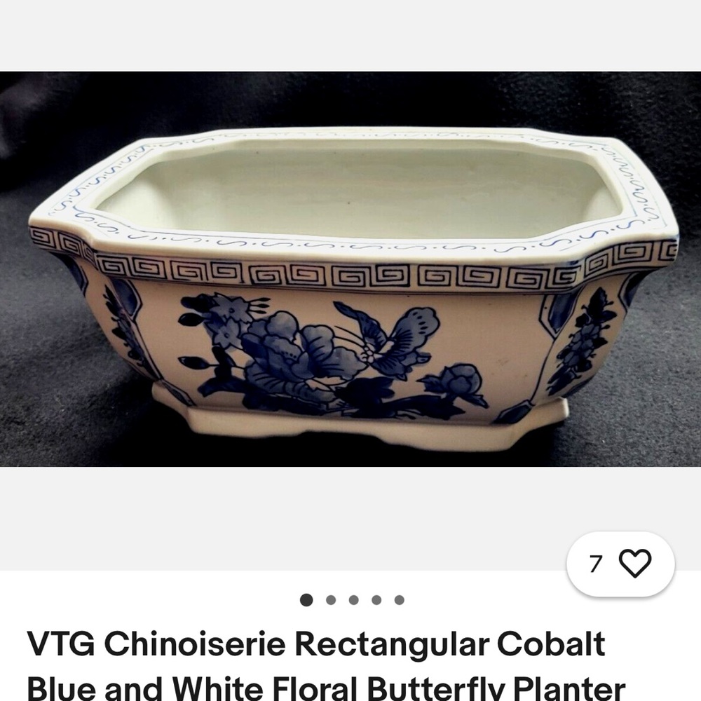 Rectangular Cobalt Blue and White Planter